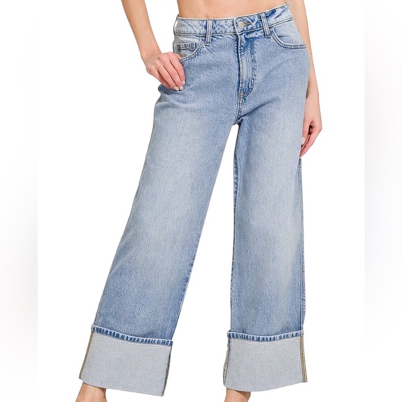 Zenana Denim - 🛍️ 294. Light High Rise Cuffed Wide Leg Denim Pants NWT